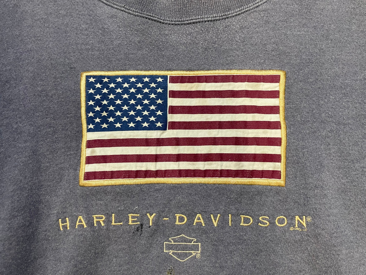 Vintage 1990s Harley Davidson embroidered grey El Paso Texas flame crewneck