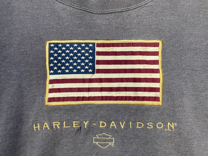 Vintage 1990s Harley Davidson embroidered grey El Paso Texas flame crewneck