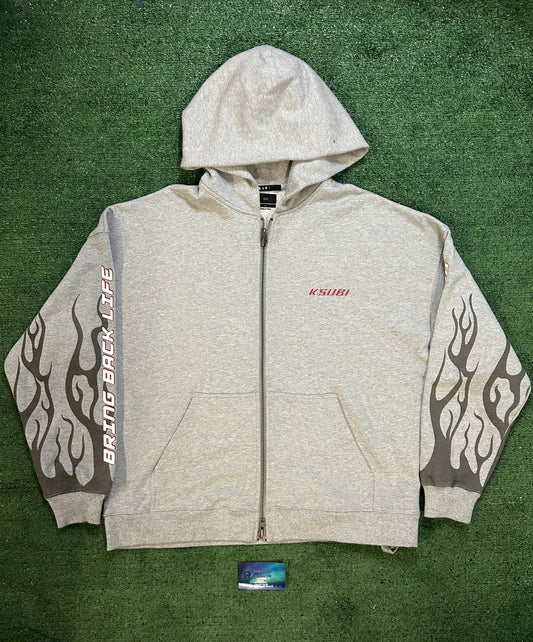 Ksubi grey zipup flame hoodie