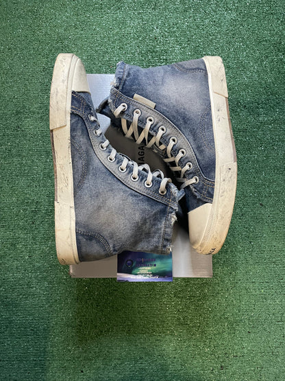Balenciaga high top Paris denim destroyed sneaker size 12men/13.5women(EU 45)
