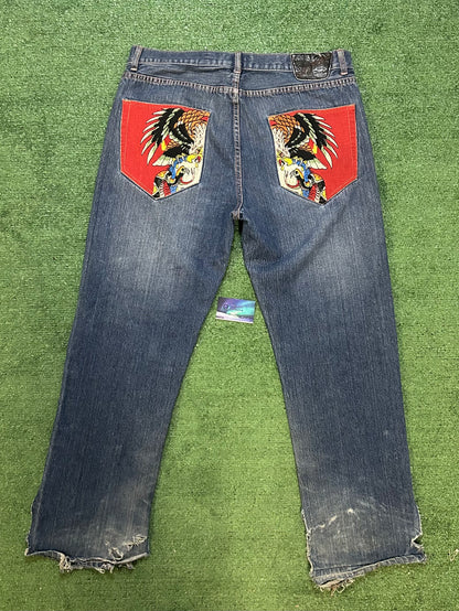 Vintage Ed Hardy eagle embroidered jeans