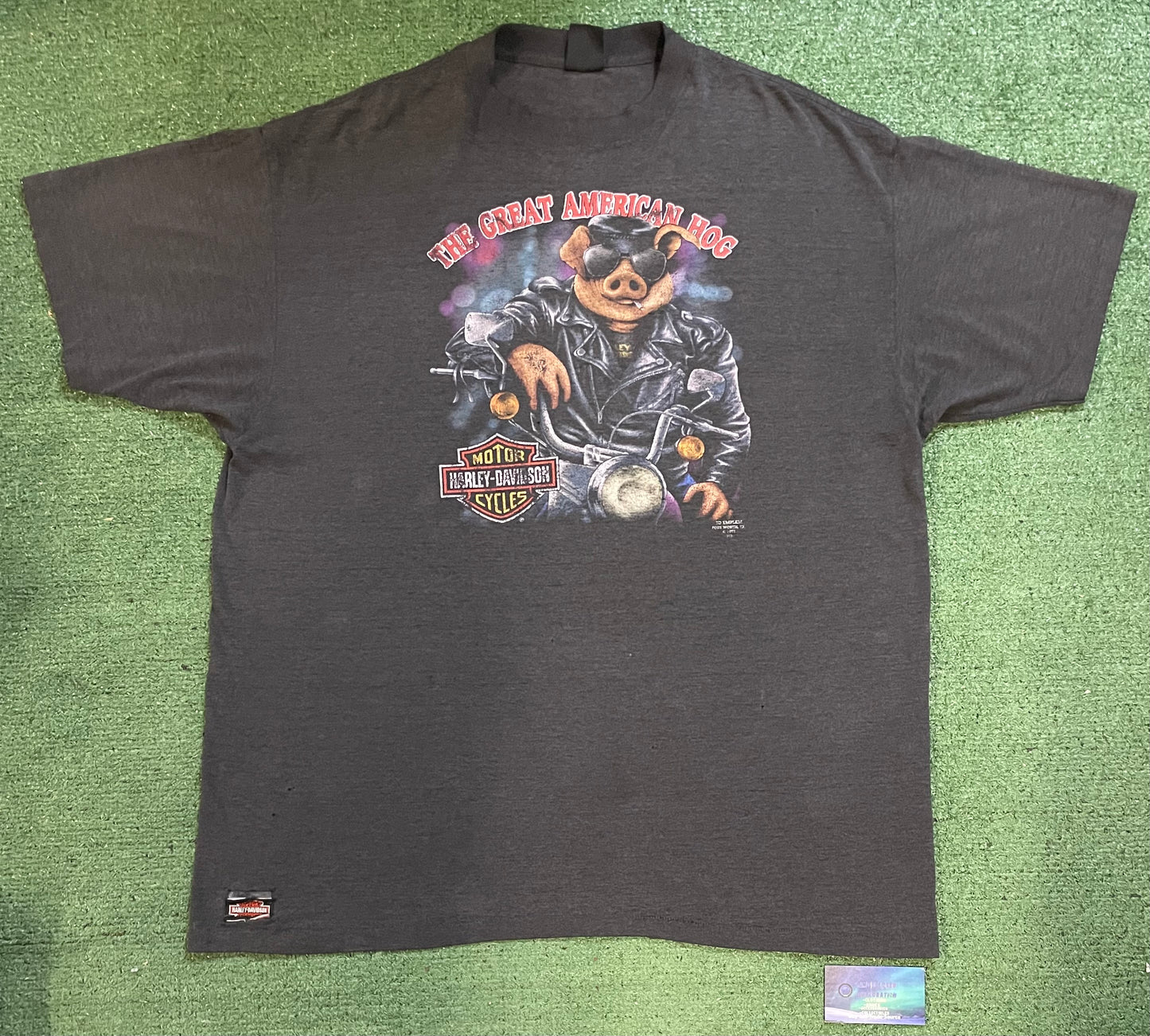 Vintage 1990s 3D Emblem The Great American Hog Harley Davidson tee