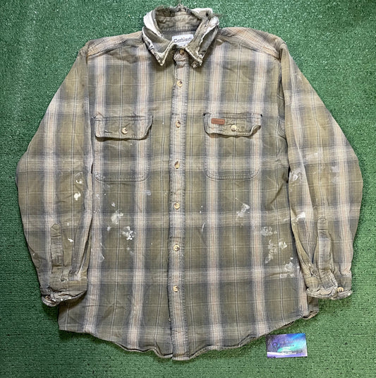 Carhartt distressed green & beige flannel