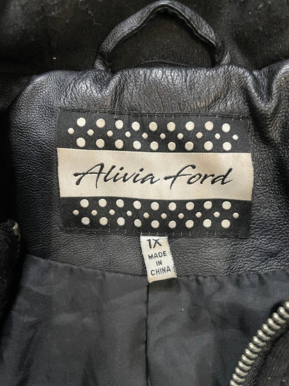 Alivia Ford  black Leather hooded jacket