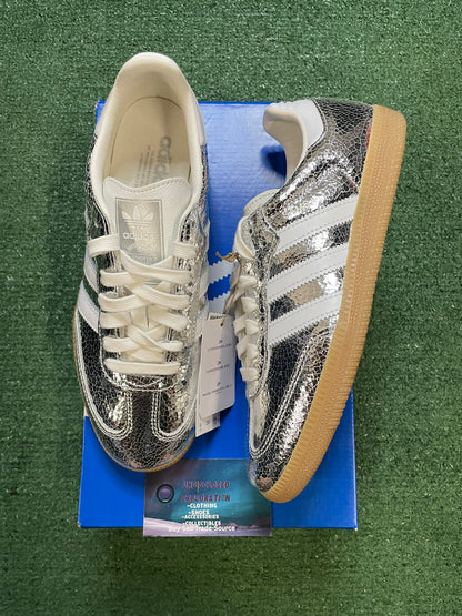 Adidas samba silver metallic cracked leather