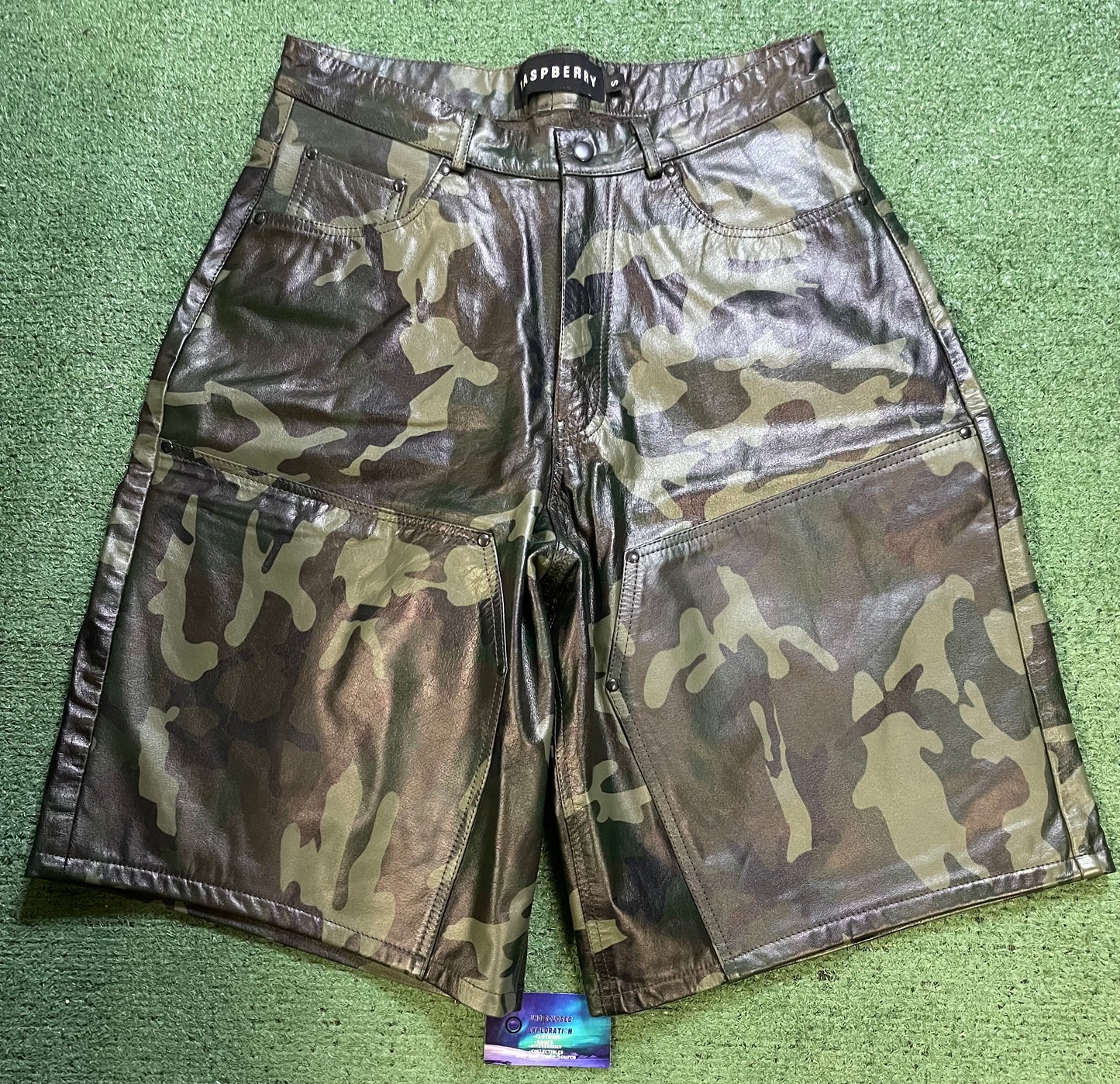 GV Gallery raspberry hills camo leather shorts