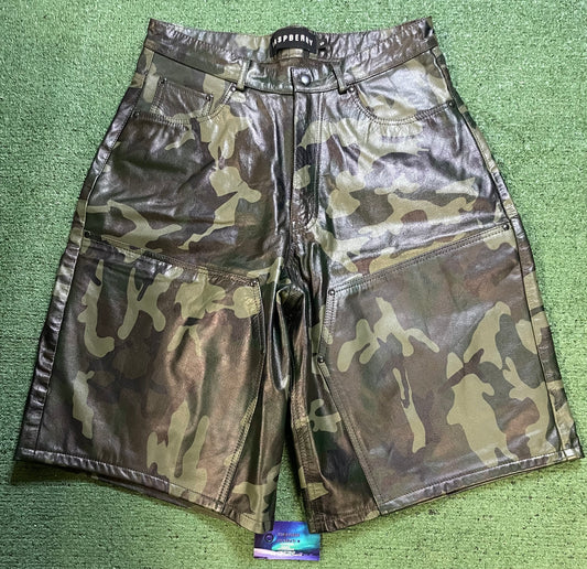 GV Gallery raspberry hills camo leather shorts