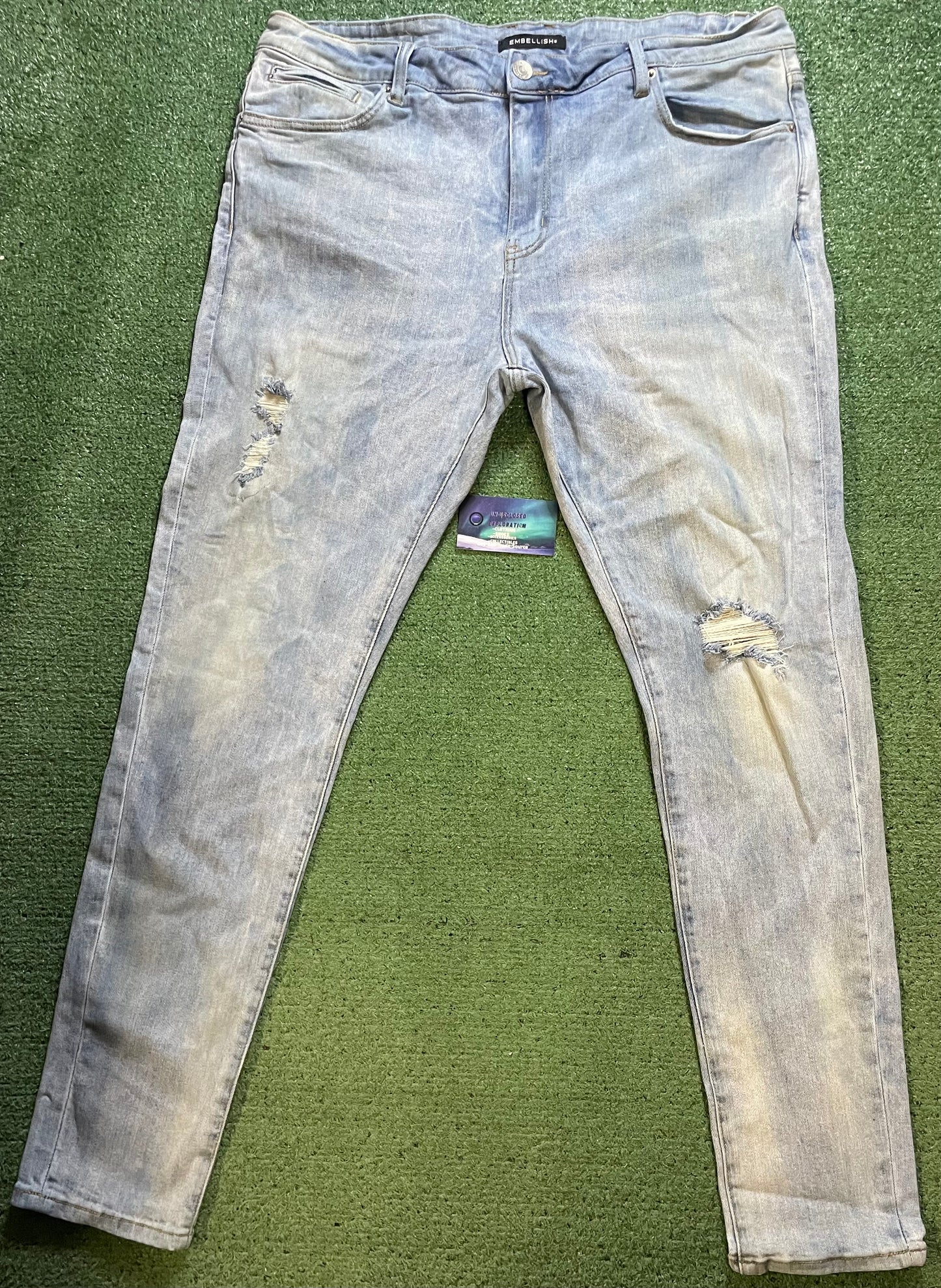 Embellish light wash distressed jeans