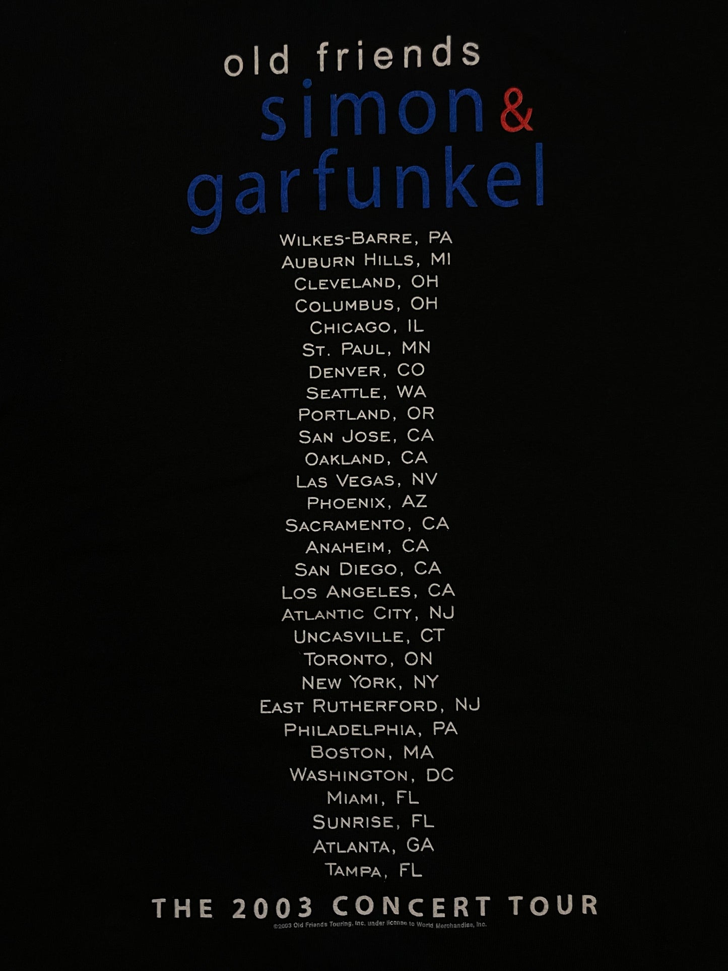 vintage 2000s Simon & Garfunkel Old Friends concert tour tee