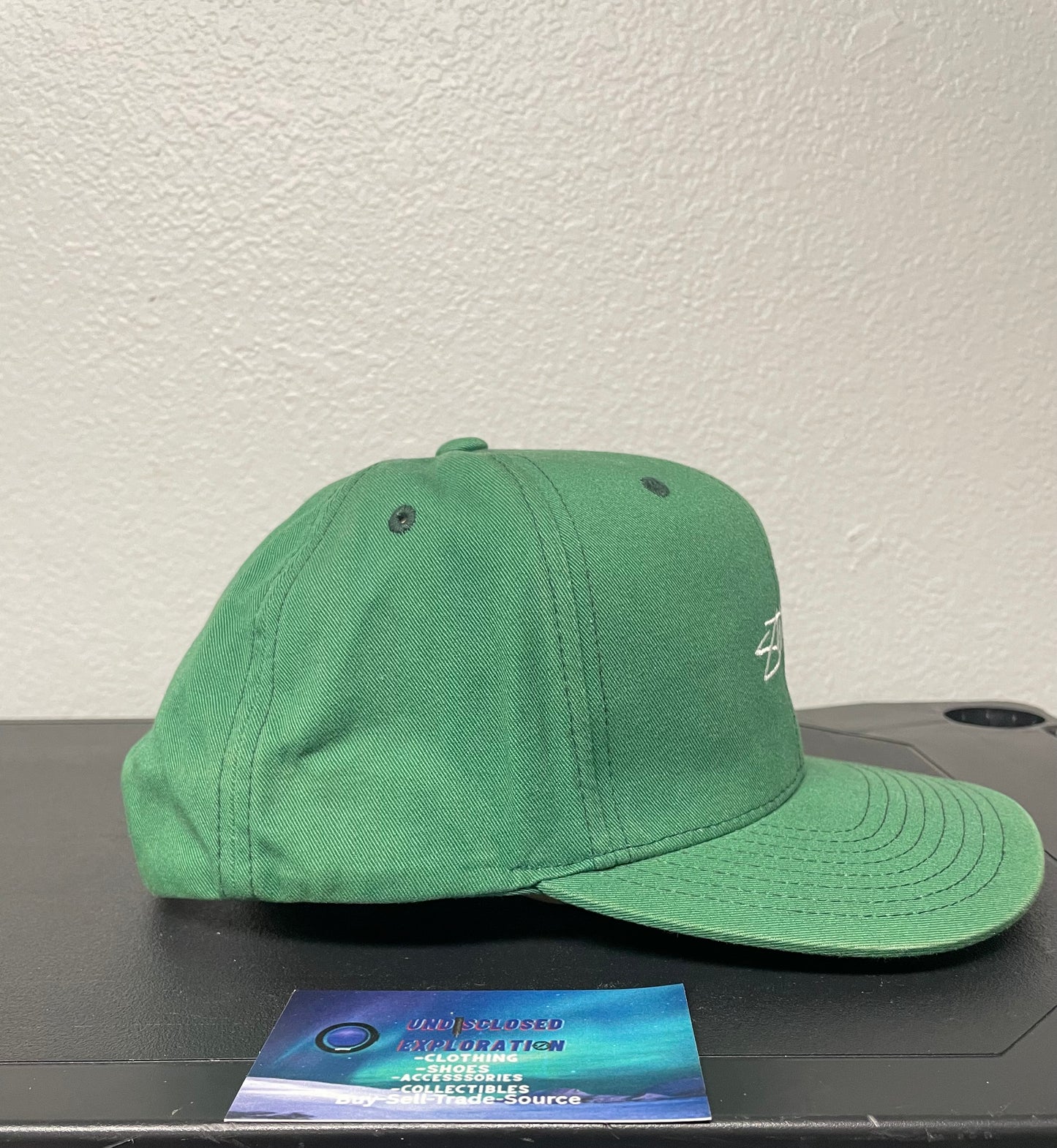 Stussy green and white embroidered hat