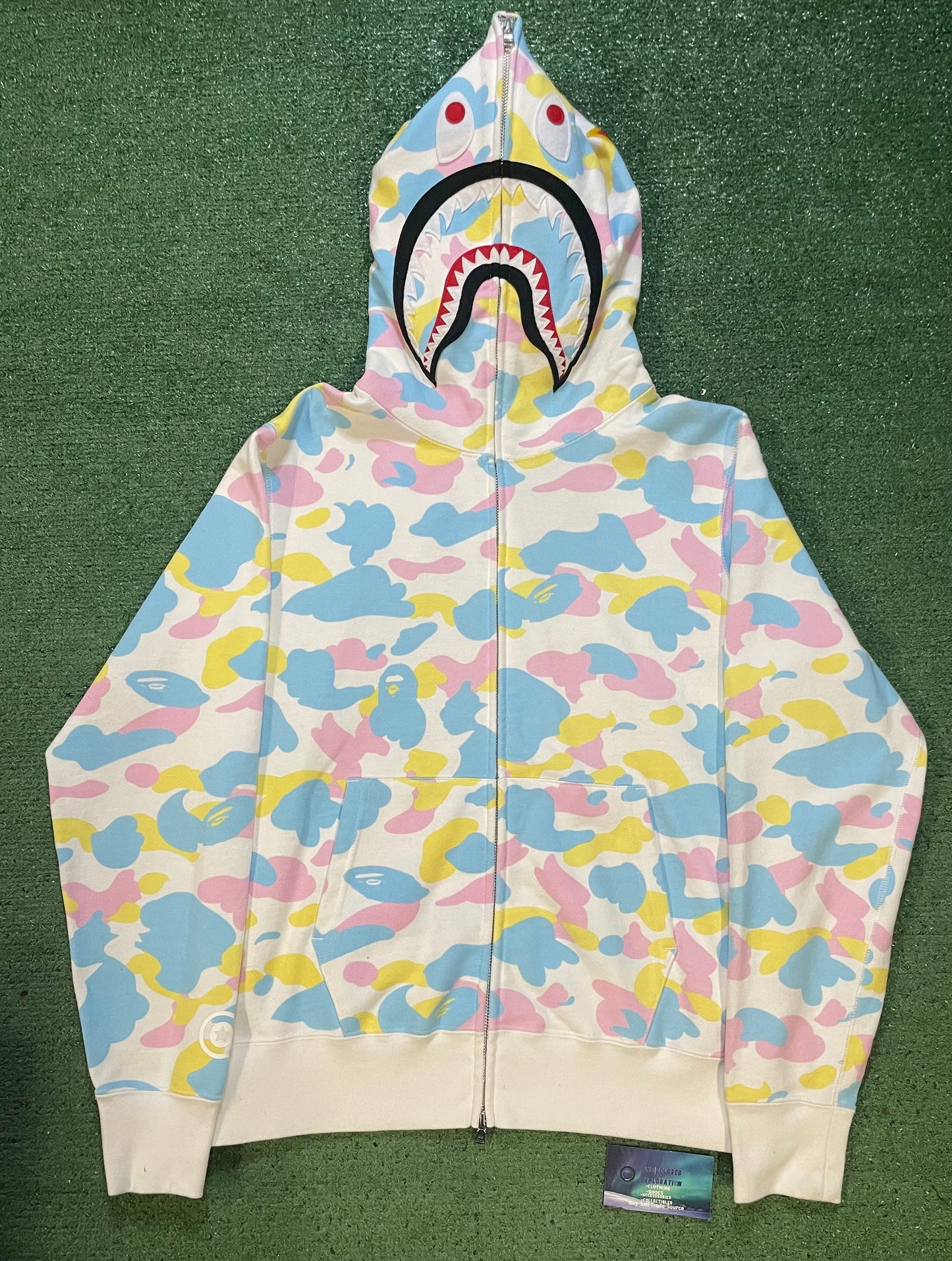 Bape white multi camo cotton candy shark hoodie