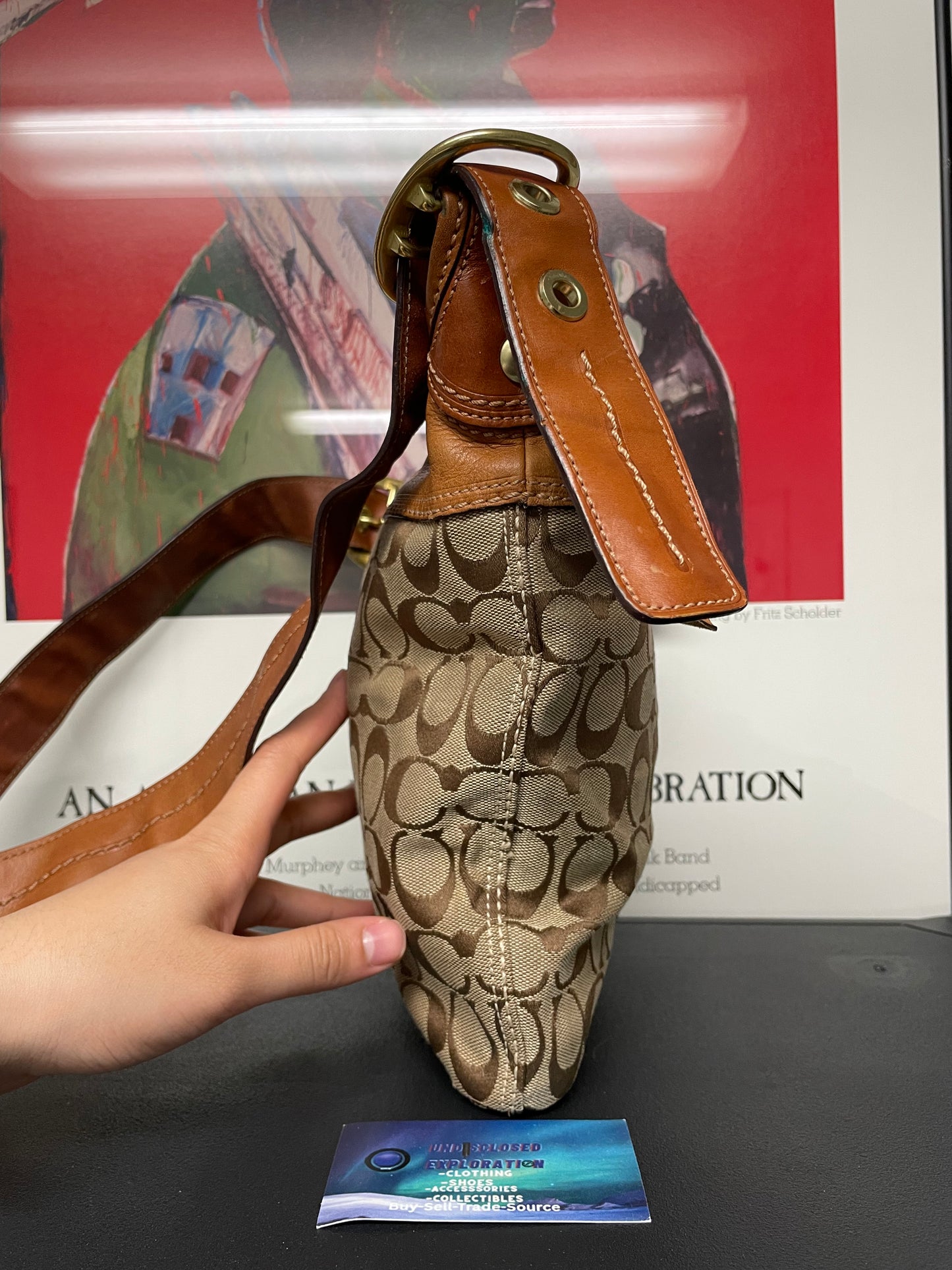 Coach brown and tan Bleecker Signature jacquard shoulder bag
