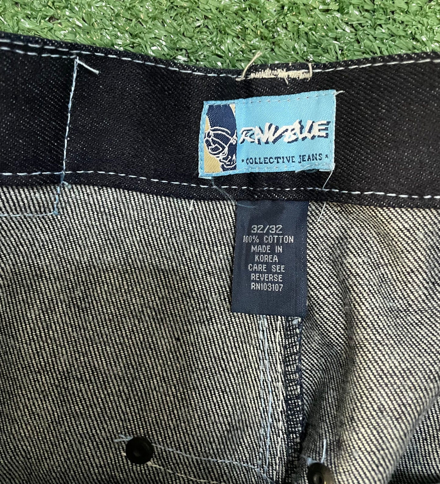 Vintage 1990s Raw Blue dark wash graphic jeans