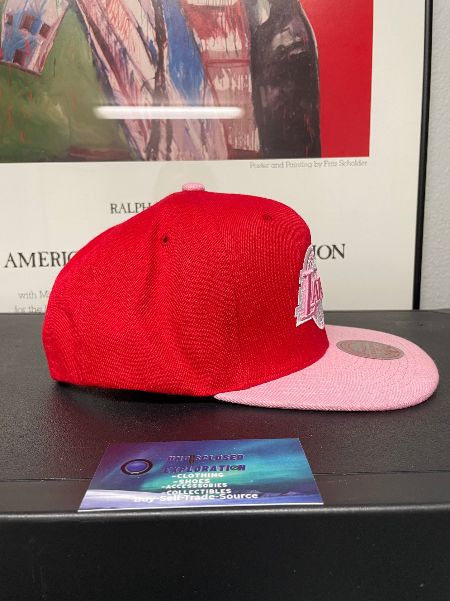 Los Angeles Lakers pink and red Mitchell &Ness hat