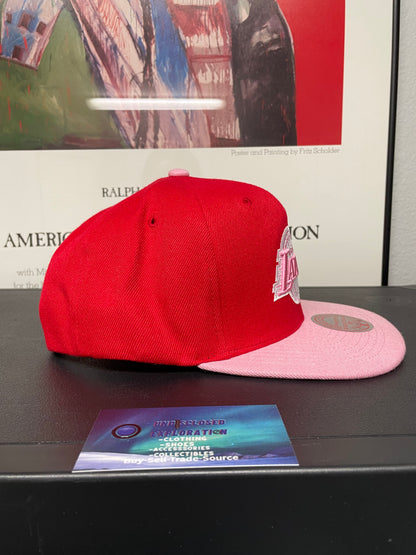 Los Angeles Lakers pink and red Mitchell &Ness hat