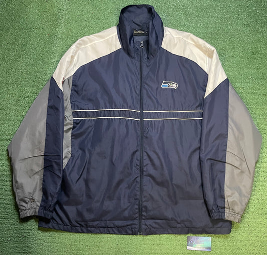 Vintage 2000s Seattle Seahawks white and blue windbreaker zip up jacket