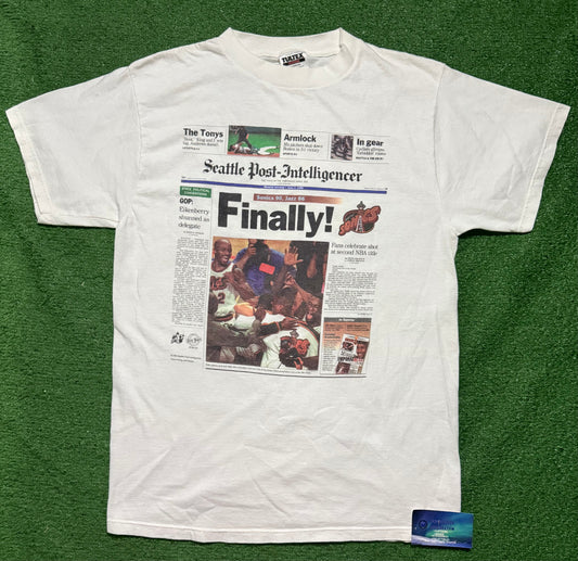 Vintage Seattle SuperSonics Finals Newspaper Shirt