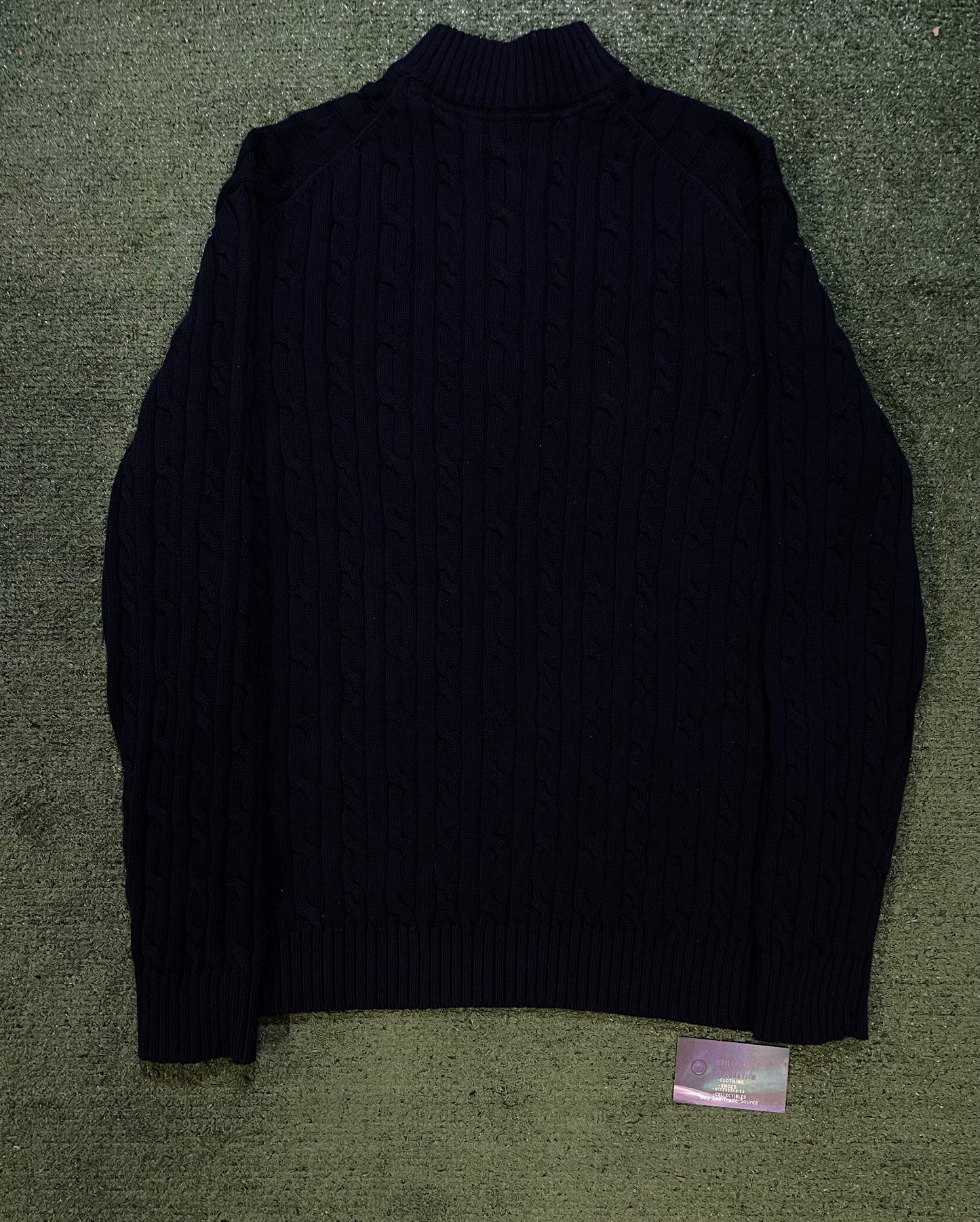 Vintage IZOD cable knit navy  quarter zip