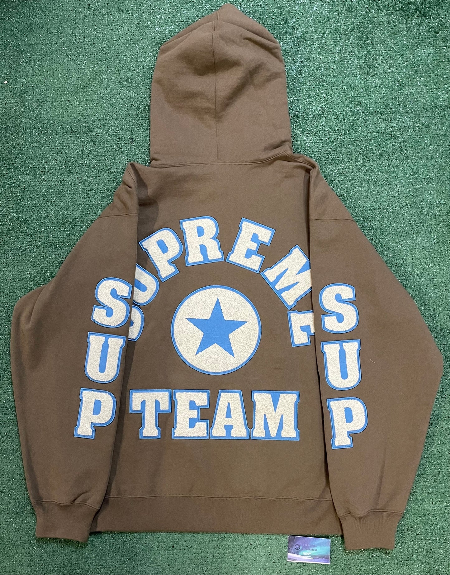 Supreme team chenille olive brown hoodie