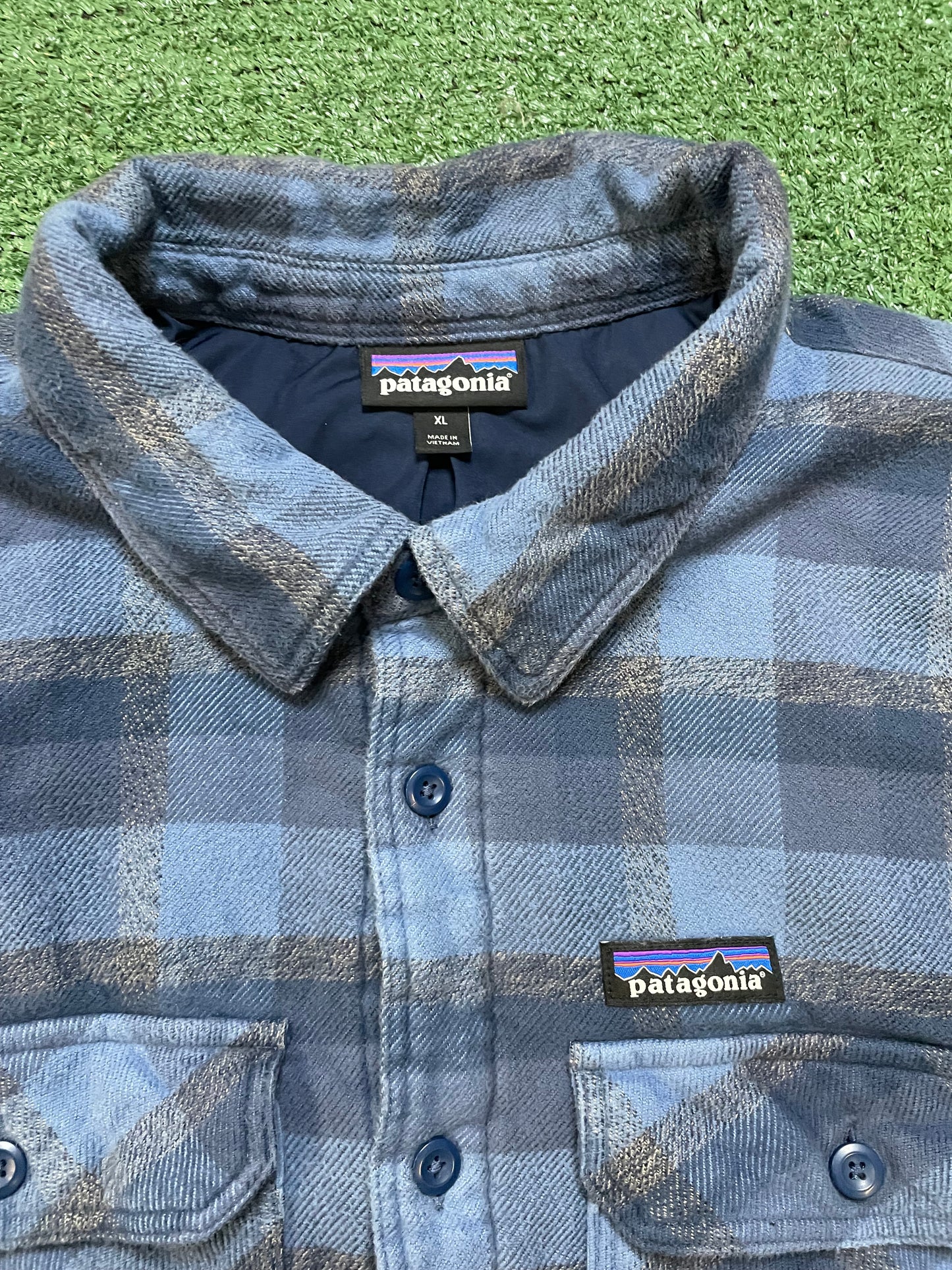 Patagonia blue insulated fjord flannel jacket