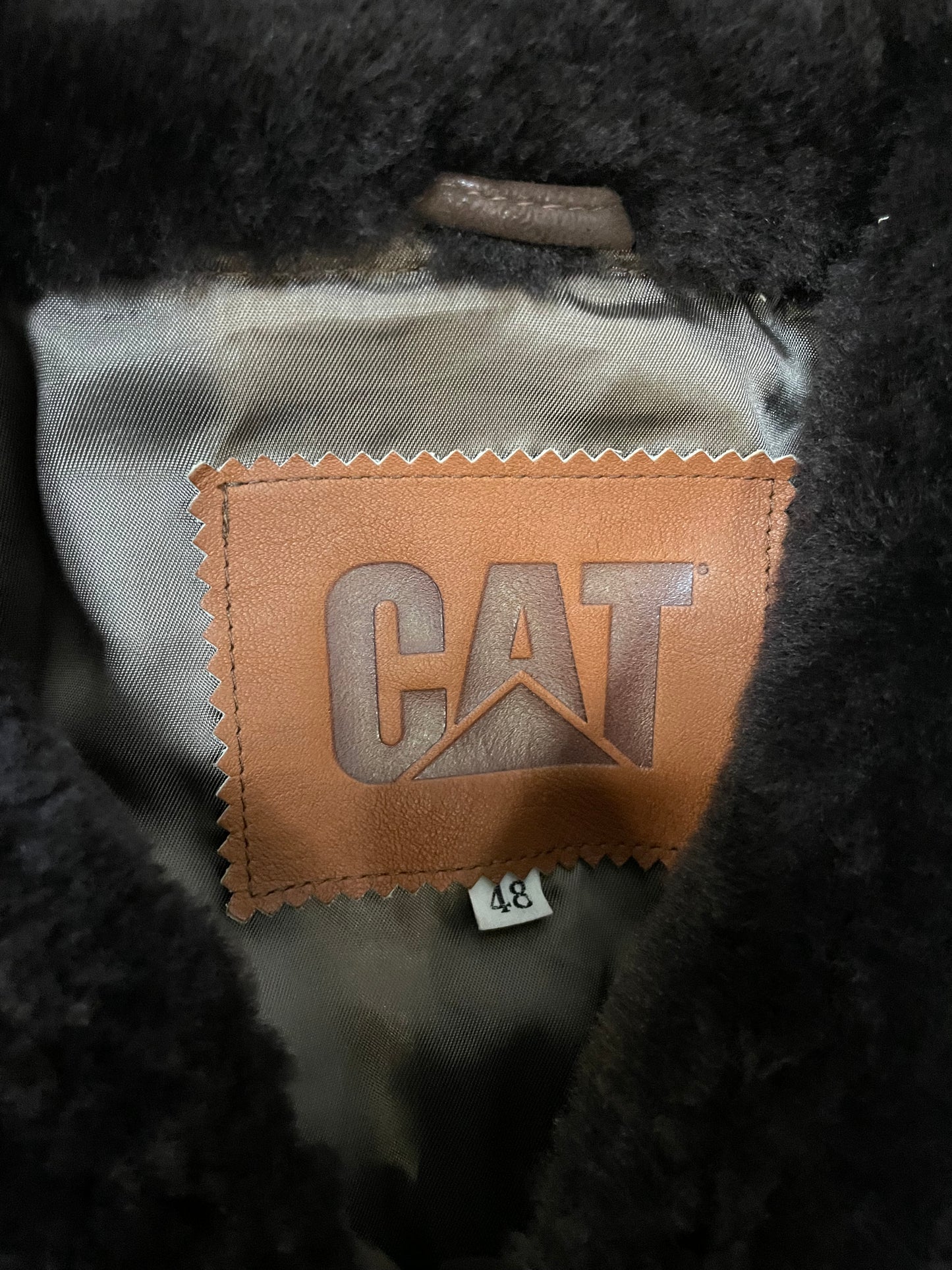 Vintage 1980s CAT aviator bomber brown leather jacket