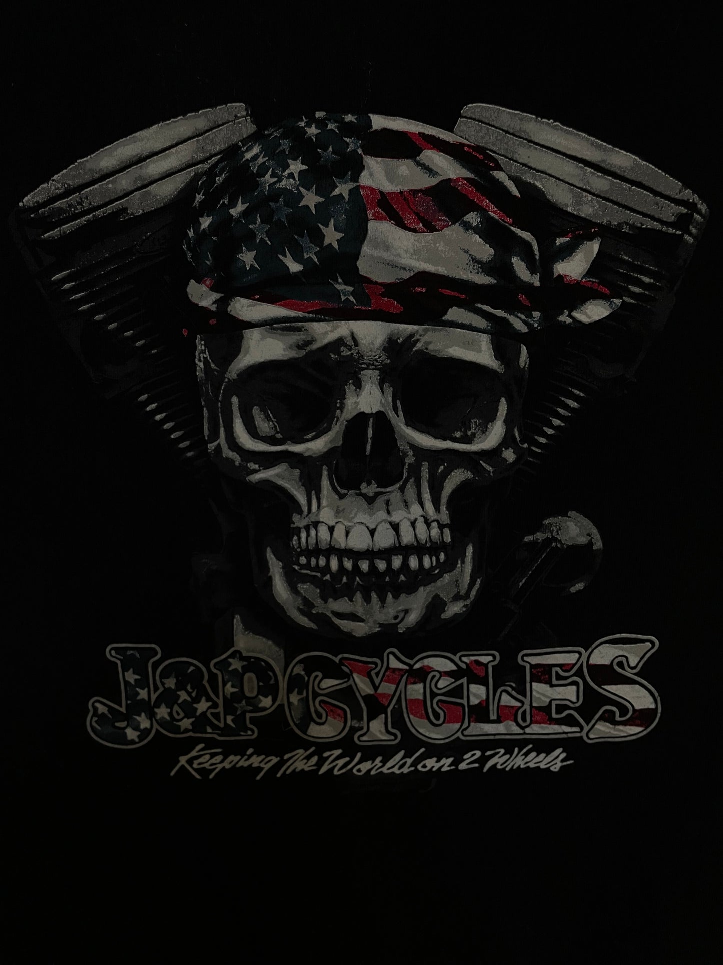 Vintage 1990s J&P CYCLES  motorcycle flag longsleeve tee