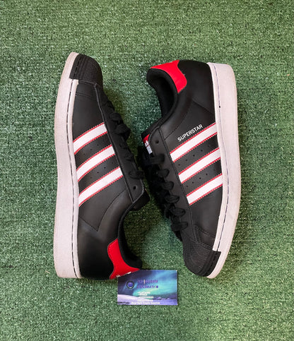 Adidas superstar black white scarlet size 10men/11.5women