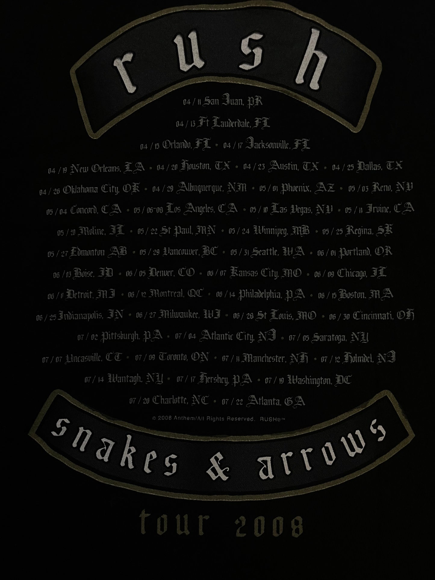 Rush snakes and arrows 2008 tour tee