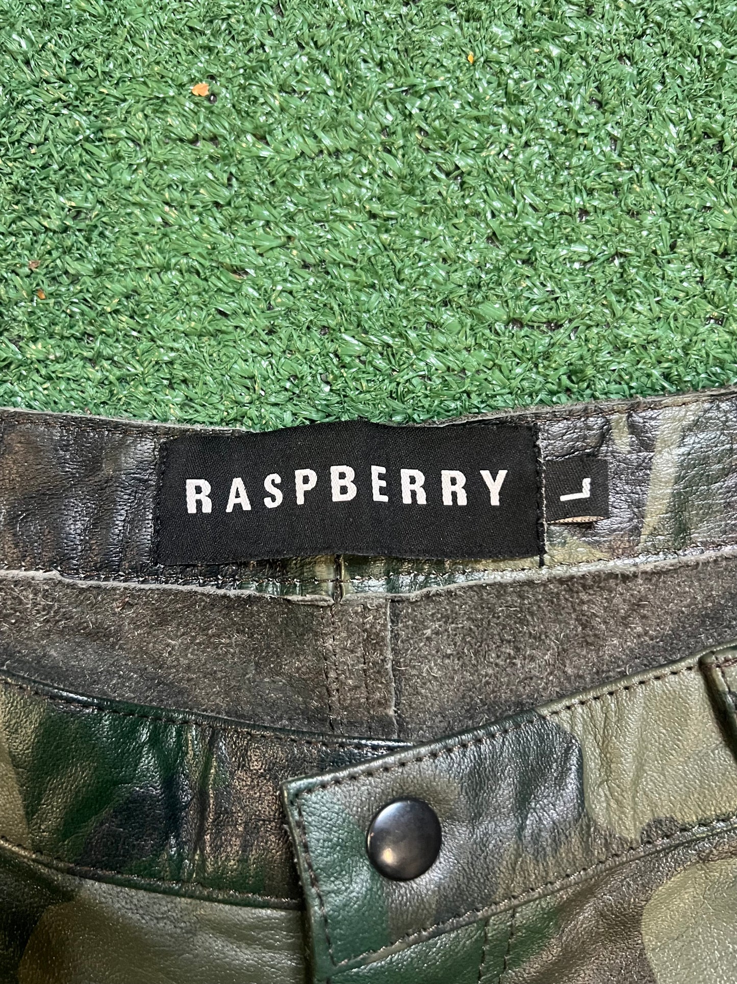 GV Gallery raspberry hills camo leather shorts