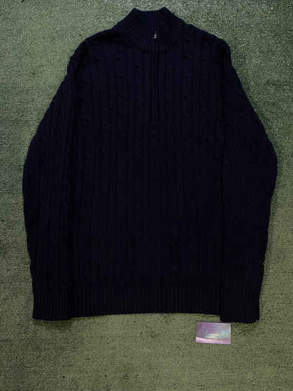 Vintage IZOD cable knit navy  quarter zip