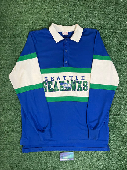 Vintage 1980s Seattle Seahawks longsleeve polo button up