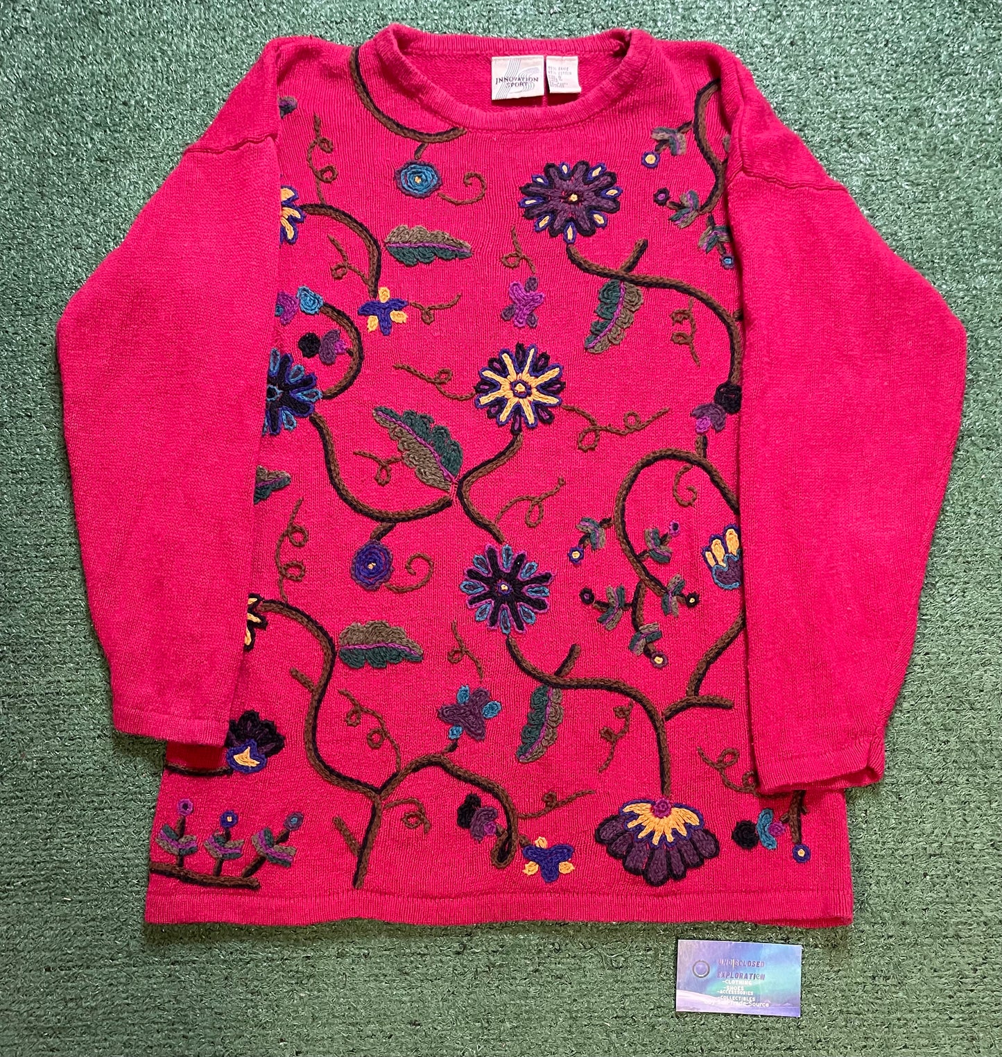 Vintage innovation sport pink embroidered crewneck