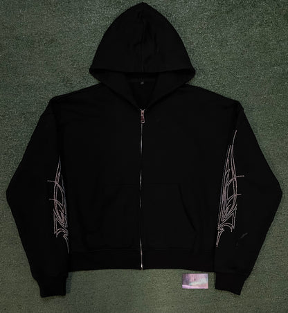 Black zipup rhinestone hoodie