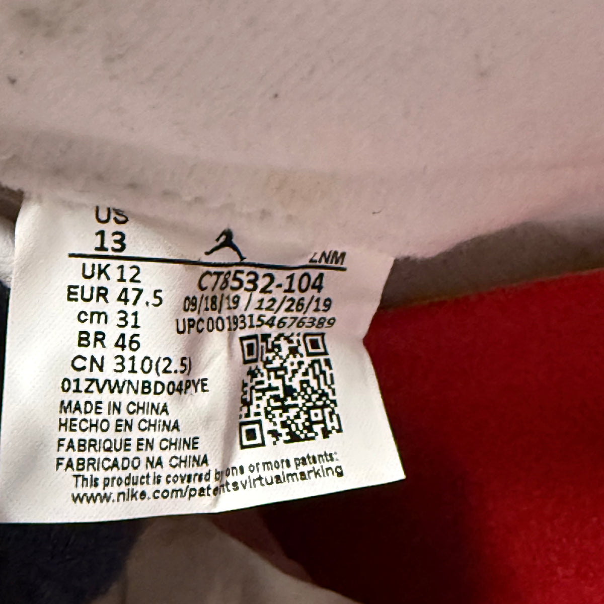Jordan 3 UNC 13 Men “Preowned”