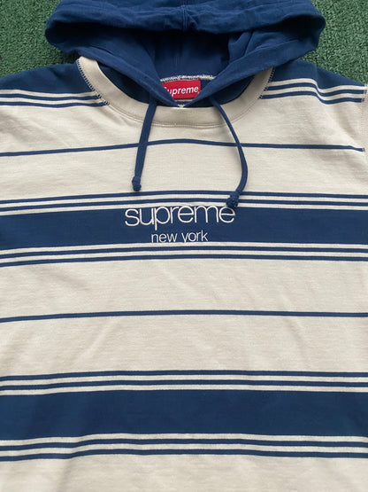 Supreme stripped Hooded navy Crewneck FW16