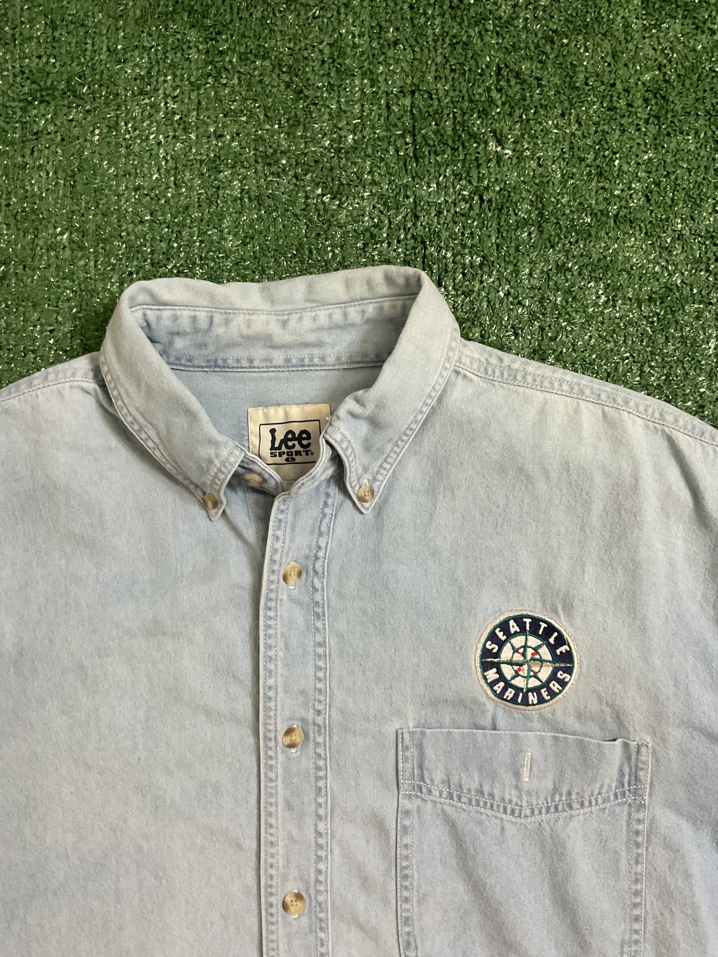 Vintage Lee Sport Seattle Mariners Denim Button Up Shirt