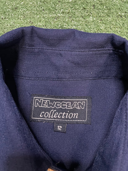 New ocean navy and blue short sleeve button up shirt