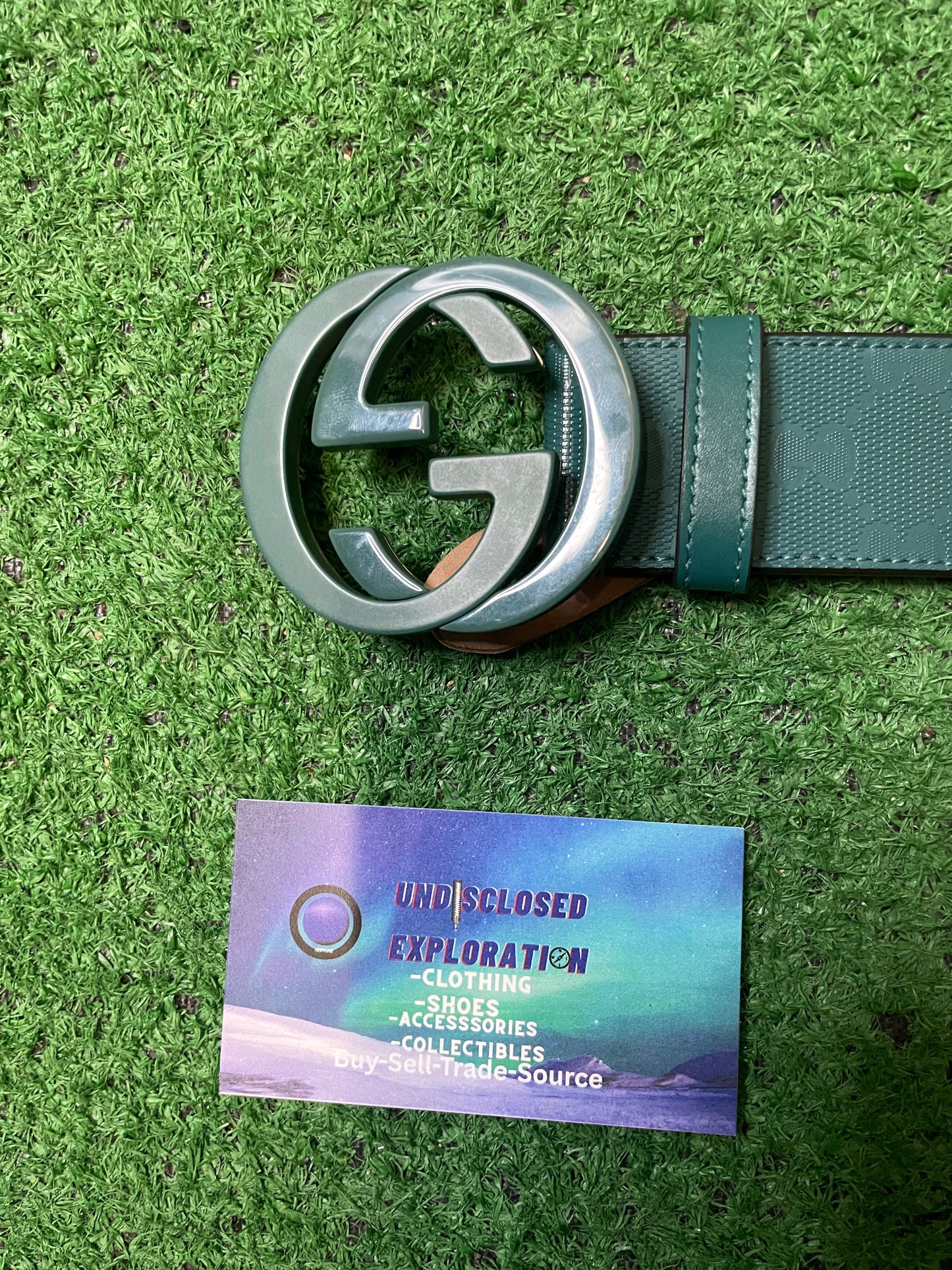 Gucci Imprime Monogram Interlocking G green Belt