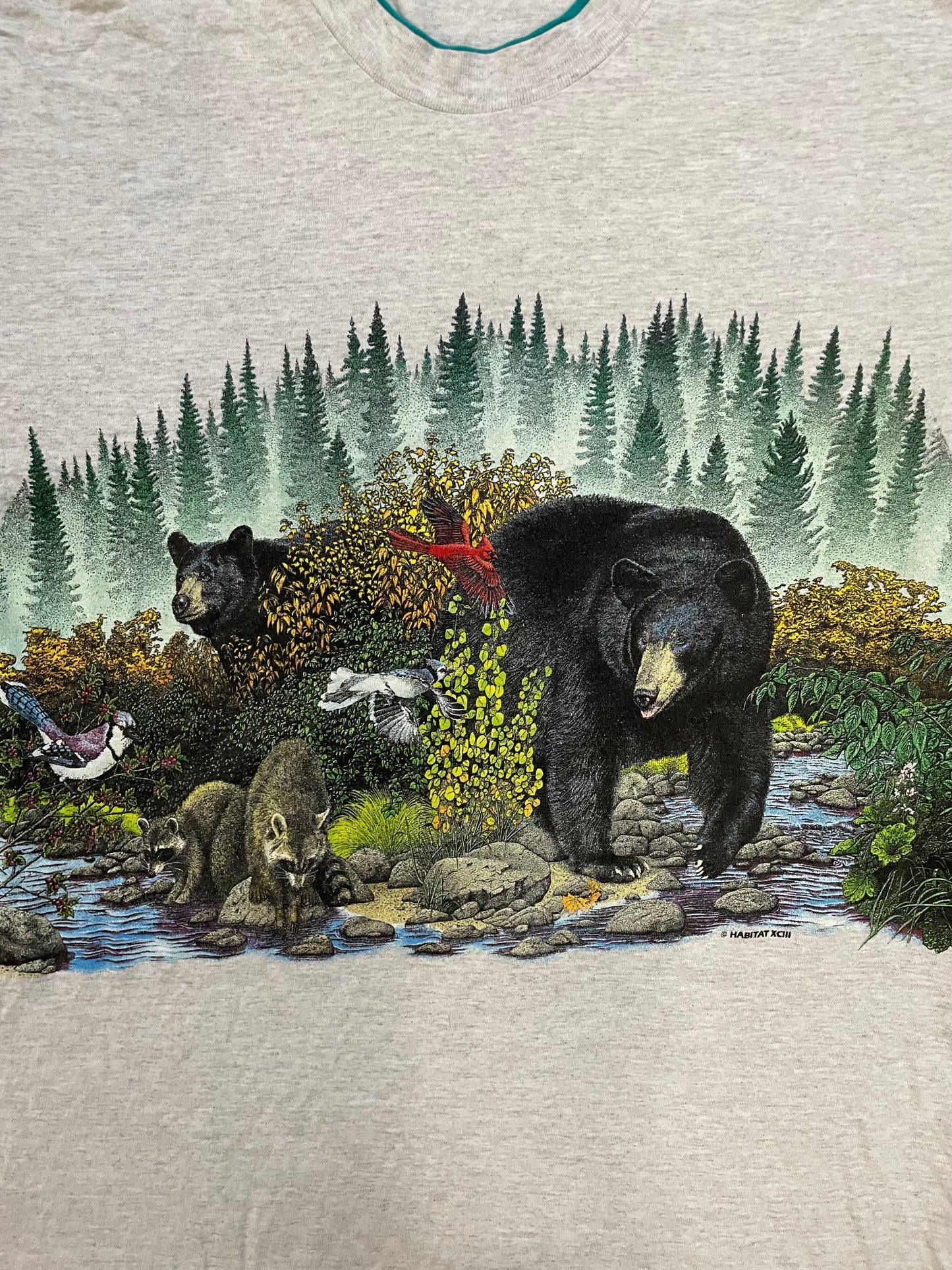 Vintage 1990s Habitat black bear and raccoons nature tee