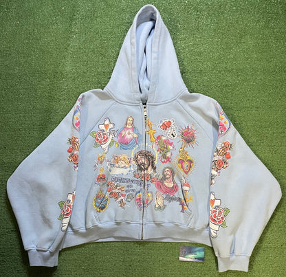 We are Righteous Risen king zip up blue hoodie