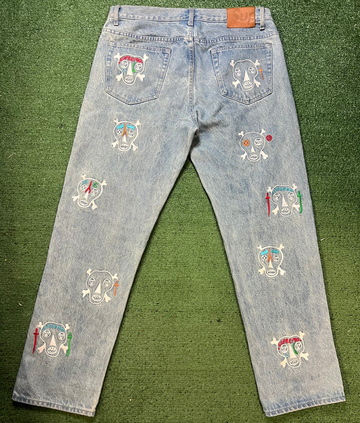 Supreme Clayton Patterson Skulls Embroidered light wash Jeans