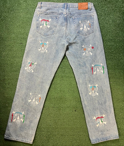 Supreme Clayton Patterson Skulls Embroidered light wash Jeans