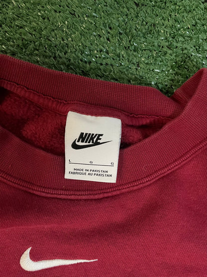 Nike oversized burgundy center swoosh crewneck