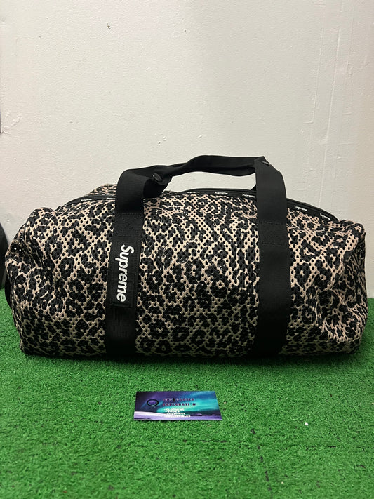 Supreme mesh leopard duffle bag