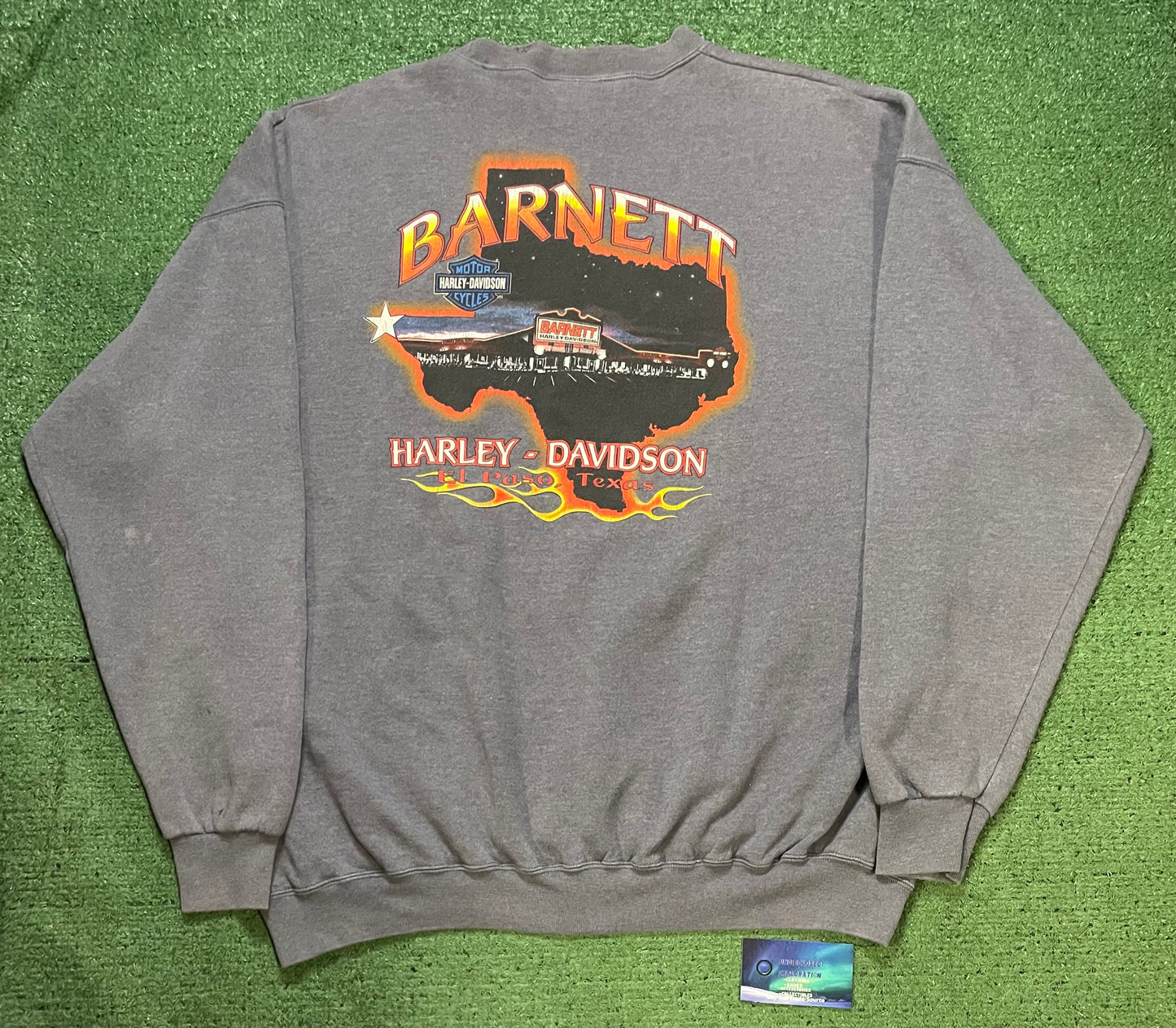 Vintage 1990s Harley Davidson embroidered grey El Paso Texas flame crewneck