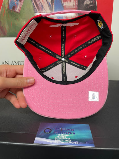 Los Angeles Lakers pink and red Mitchell &Ness hat