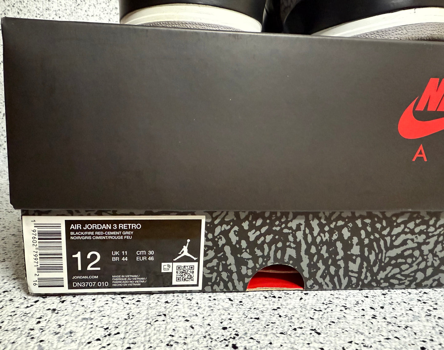 Jordan 3 Black Cement 12 Men/13.5 Women “Preowned”