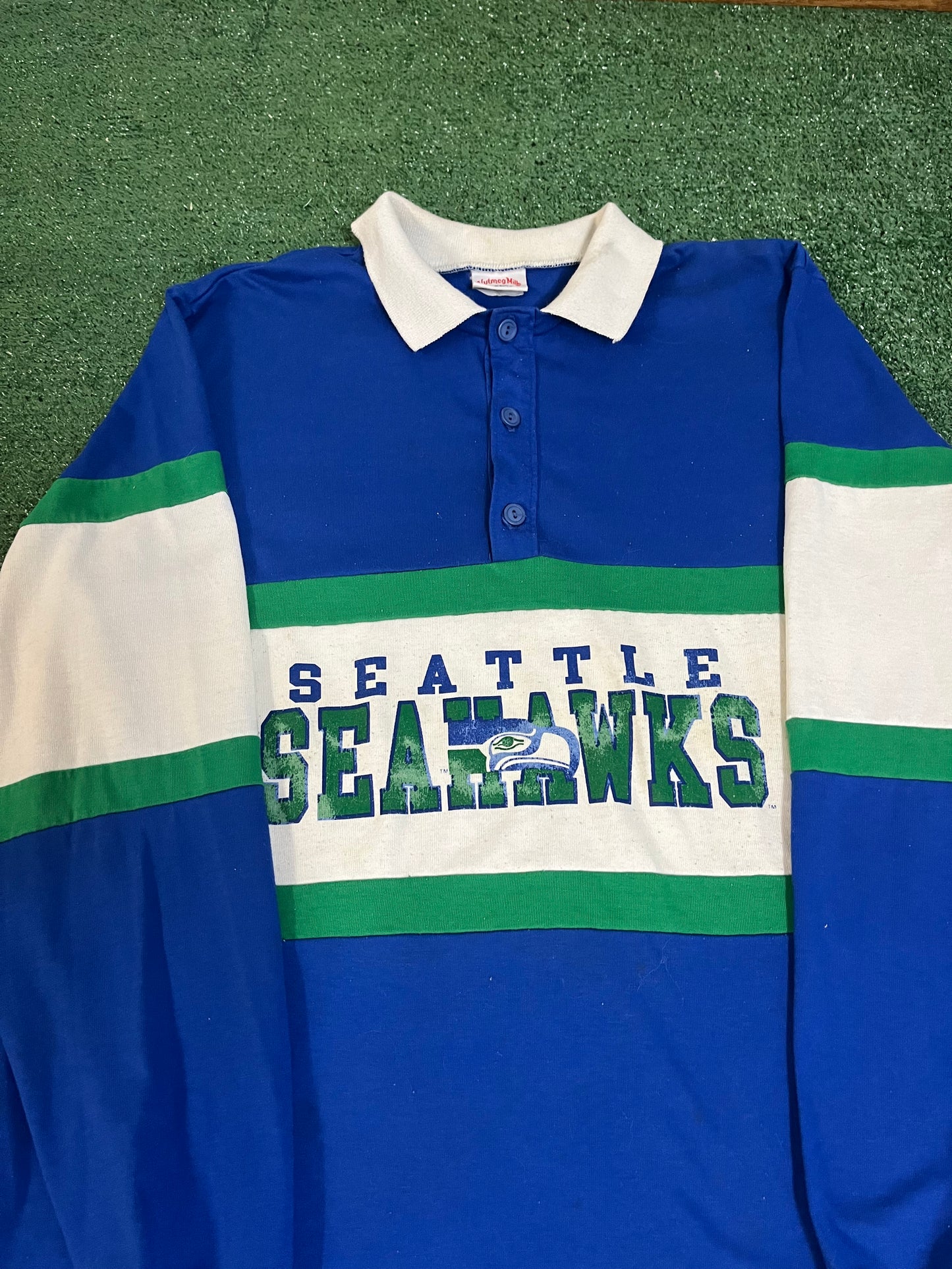 Vintage 1980s Seattle Seahawks longsleeve polo button up