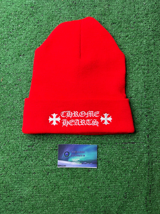 Chrome hearts logo beanie red