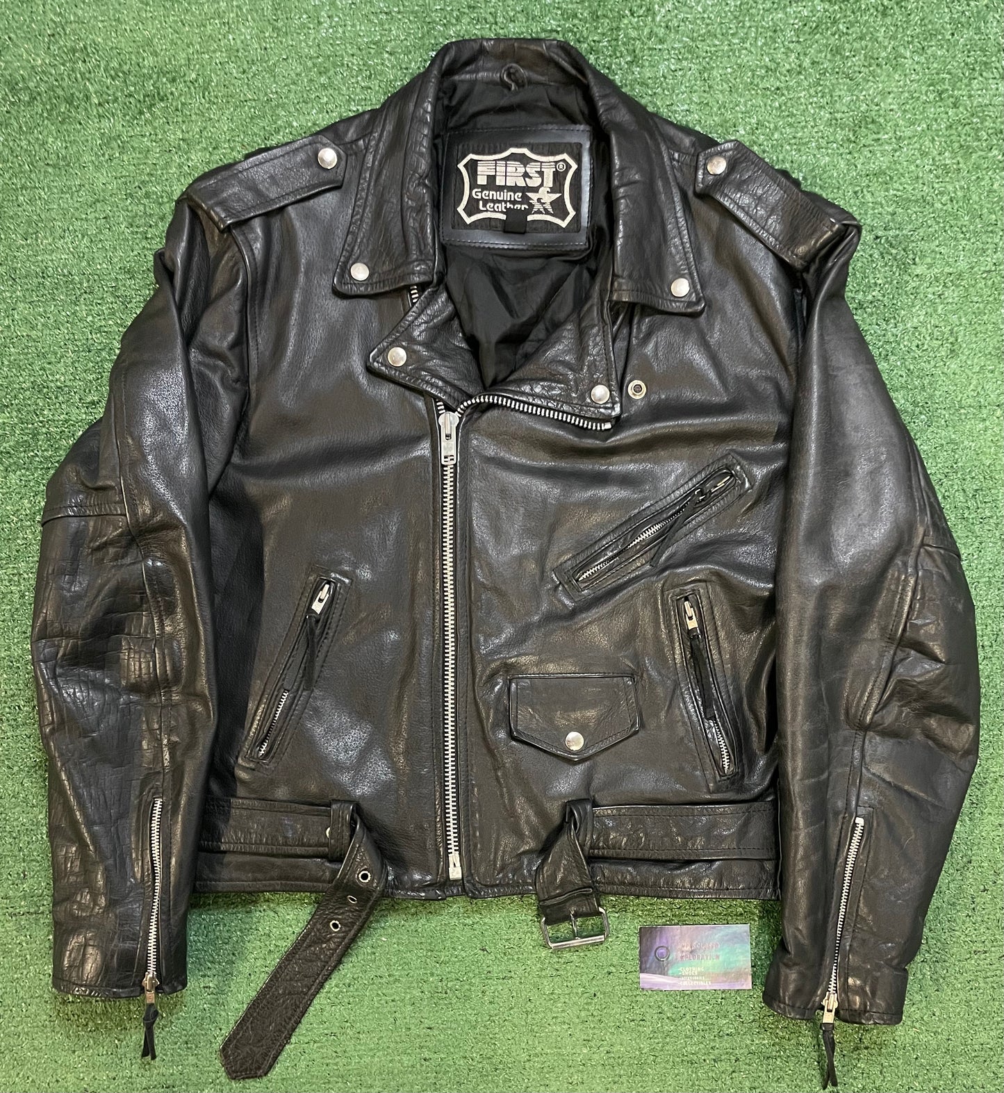 Vintage First Genuine Leather motorcycle leather jacket